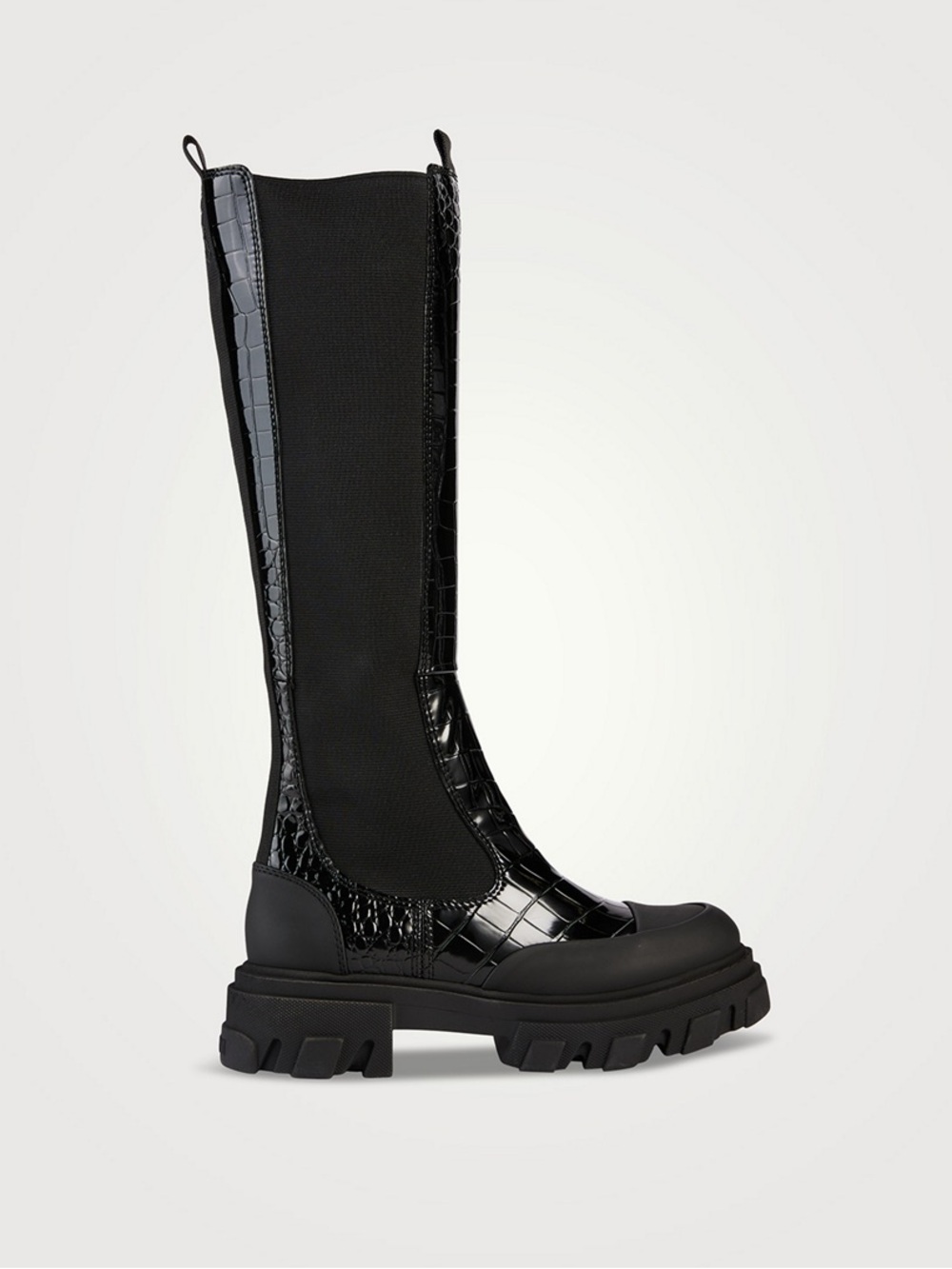 GANNI Croc-Embossed Patent Knee-High Boots